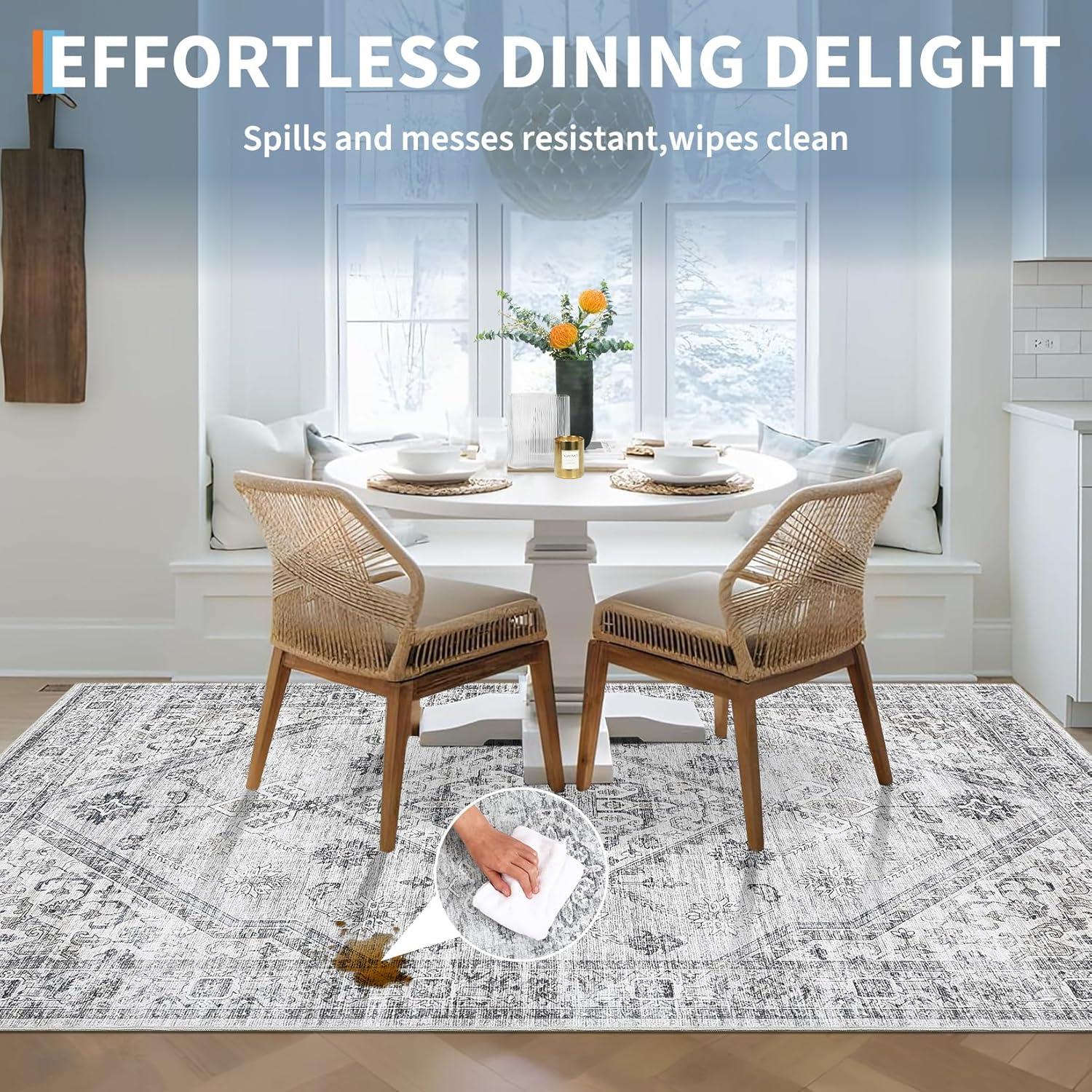 image:imageGarvee Washable Vintage Area Rug Distressed Floral Print Living Room Rugs Retro Accent Floorcover Mat Non Slip Low Pile Throw Carpet for Kitchen Dining Room Office ApartmentLight Grey