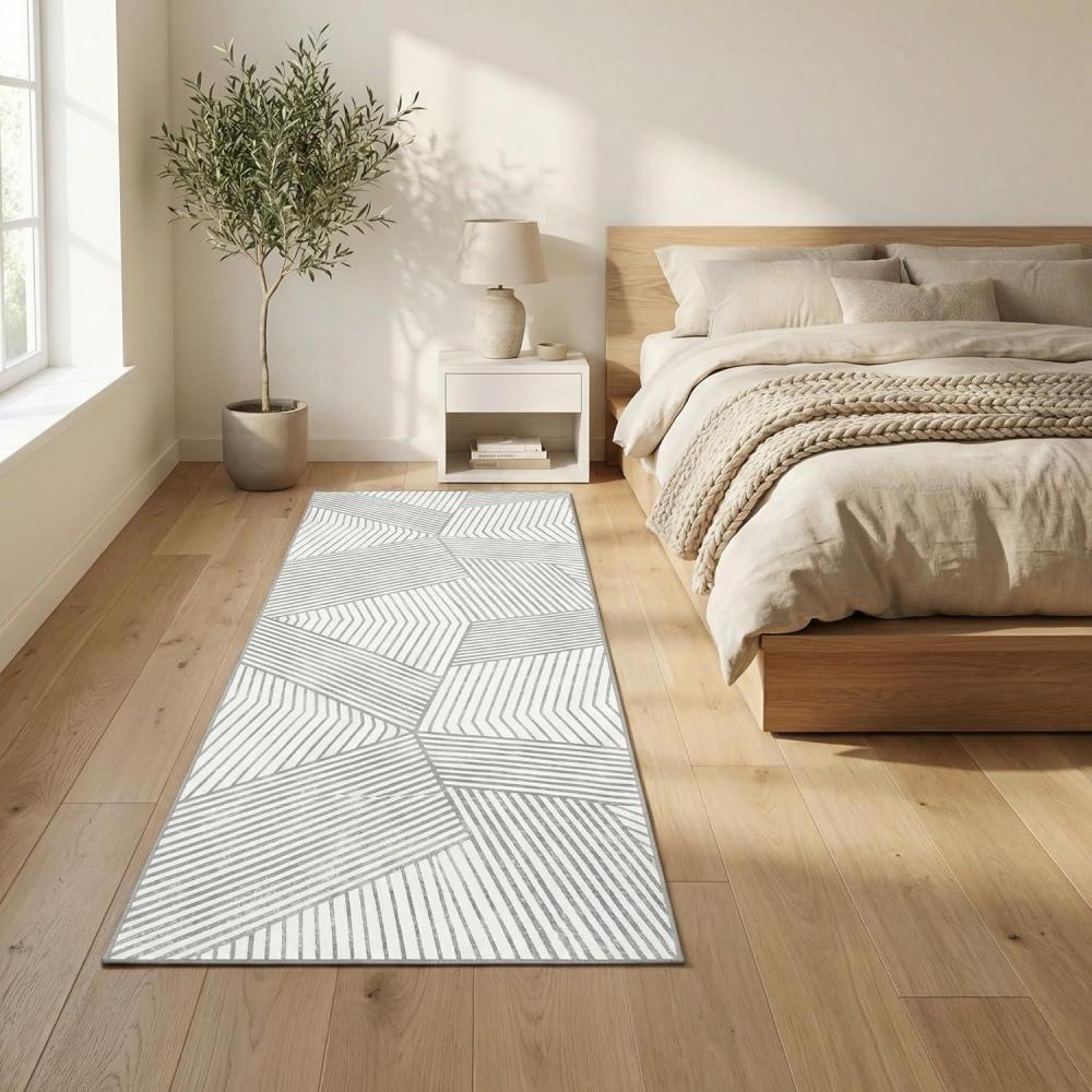 image:imageGarvee 10x13 Large Living Room Rugs Modern Geometric Bedroom Rug Non Slip Low Pile Under Table Carpet for Dining Room Stain Resistant Ultra Thin Throw Rug for Boys Room Office GreenStripedgrey