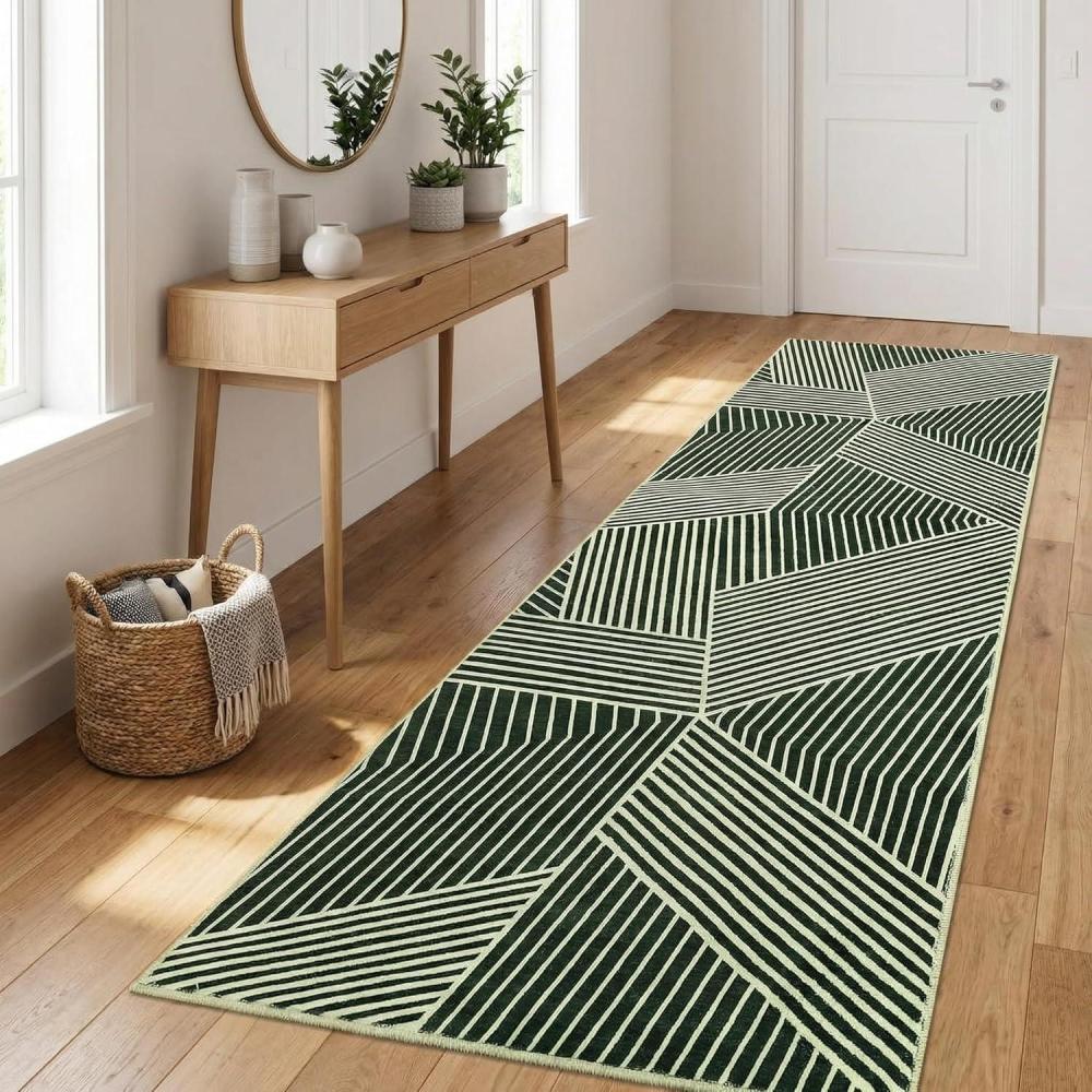 image:imageGarvee 10x13 Large Living Room Rugs Modern Geometric Bedroom Rug Non Slip Low Pile Under Table Carpet for Dining Room Stain Resistant Ultra Thin Throw Rug for Boys Room Office GreenStripedgreen