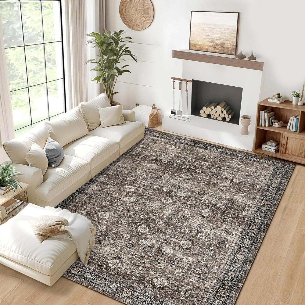image:imageGarvee 2x6 Kitchen Runner Rug Machine Washable Area Rugs Vintage Distressed Door Mats with Non Slip Backing Non Shedding Low Pile Floor Cover Stain Resistant Carpet for Entryway Hallway Red BrownVintagebrown