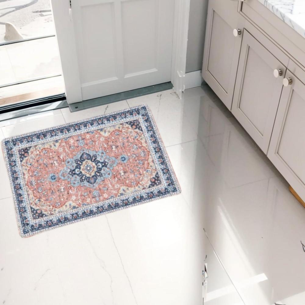 image:imageGarvee 2x6 ft Area Rugs for Living Room Vintage Machine Washable RugLow Pile Print Large Rug with Rubber Backing NonSlip Carpet for BedroomKitchenDining RoomHome OfficeHome DecorBluePink