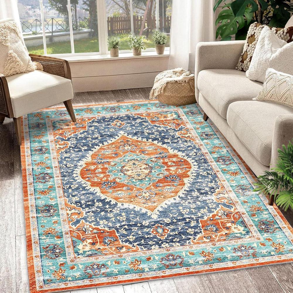 image:imageGarvee 4x6 Area Rug  Washable Rugs for Living Room No Pile Boho Carpet for Entryway Bedroom Dinning Room Vintage Carpet Print Distressed NonSlip GrayRed