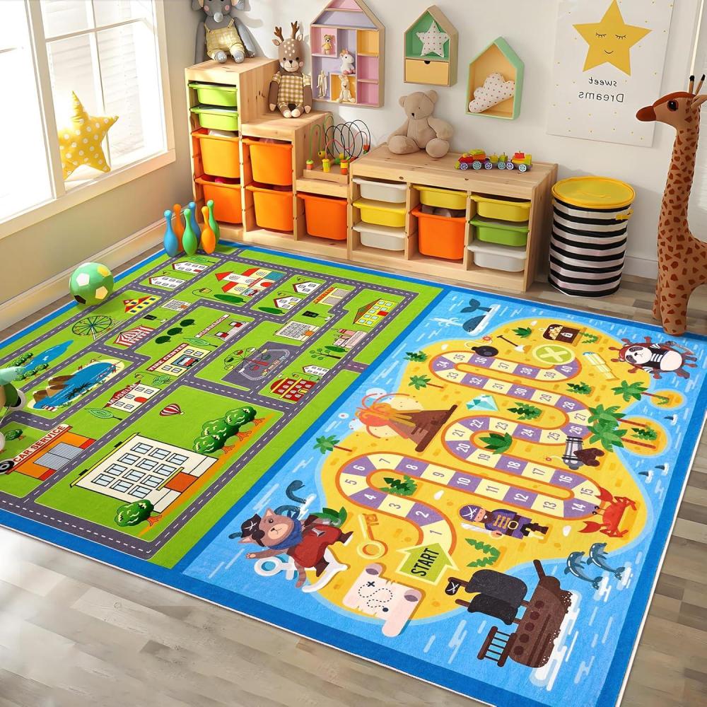 image:imageGarvee 4x6 Rugs for Kids Room Washable Playroom Rug HopscotchLudo Game Area Rugs with Colors Non Slip Ultra Soft Educational Learning Carpet Stain Resistant City Road Mats for Children Baby ToddlerMaze Puzzle