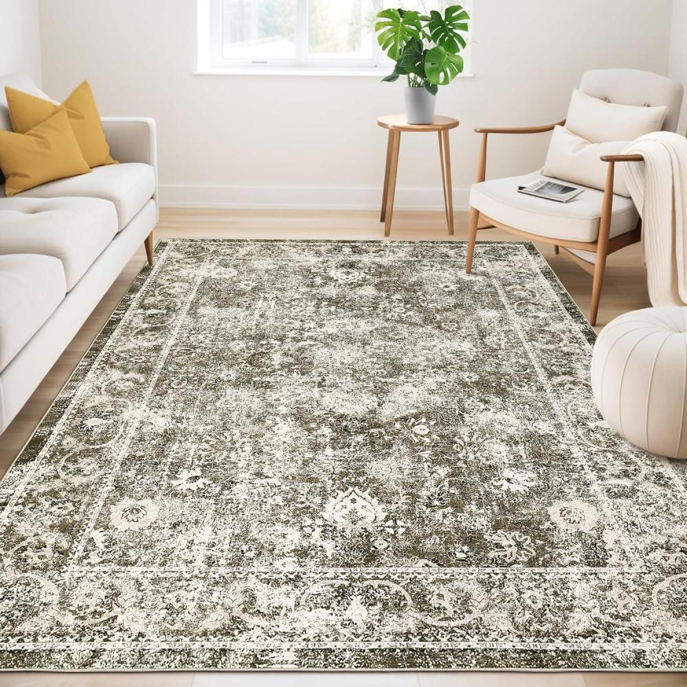 image:imageGarvee 5x7 ft Boho Distressed Floral Area Rug NonSlip Indoor Washable Rug Stain Resistant Print Low Pile Carpet for Living RoomBedroomKitchenDining RoomKids RoomNurseryCamel GreenGreen