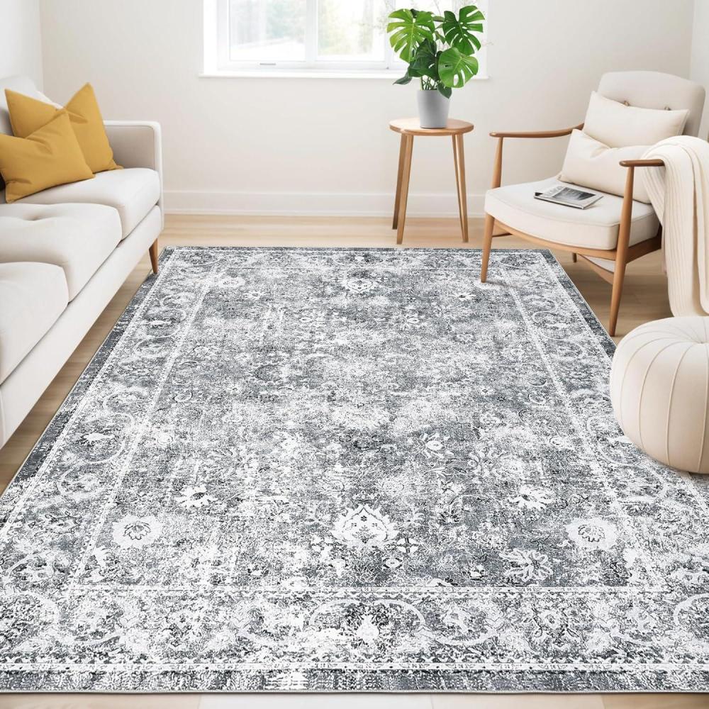 image:imageGarvee 5x7 ft Boho Distressed Floral Area Rug NonSlip Indoor Washable Rug Stain Resistant Print Low Pile Carpet for Living RoomBedroomKitchenDining RoomKids RoomNurseryCamel GreenGrey