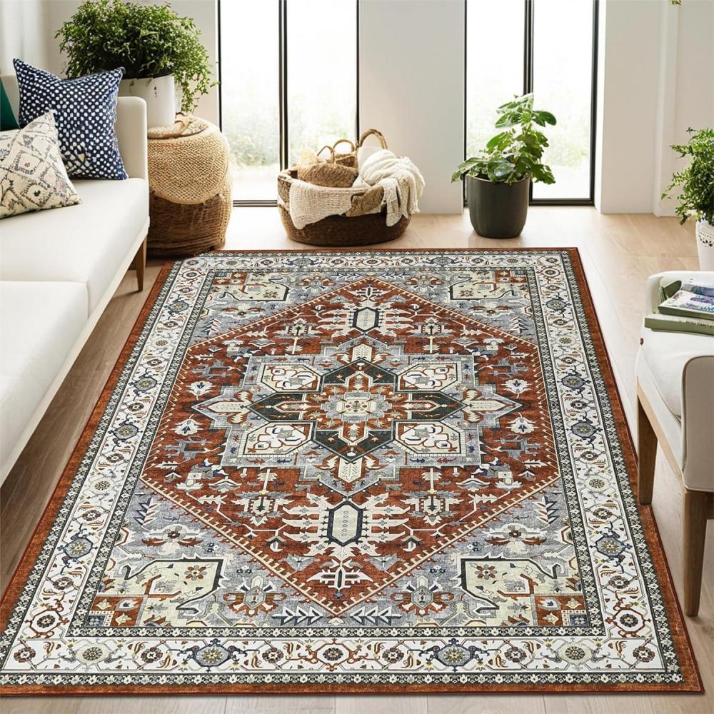 image:imageGarvee 5x7 ft Vintage Boho Washable Soft Area Rug Low Pile AntiSlip Stain Resistant Rugs Floral Printed Distressed Large Soft Carpet Non Shedding Rug for Bedroom Living Room Dining RoomRedRed