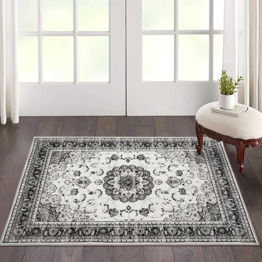 image:imageGarvee 8x10 ft Boho Vintage Area Rug Machine Washable Gray Medallion Rug with NonSlip Rubber Backing Low Pile Soft Carpet for Living Room Bedroom Dining Room Kitchen Pet FriendlyGrayGrey