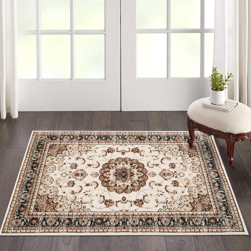 image:imageGarvee 8x10 ft Boho Vintage Area Rug Machine Washable Gray Medallion Rug with NonSlip Rubber Backing Low Pile Soft Carpet for Living Room Bedroom Dining Room Kitchen Pet FriendlyGrayBeige