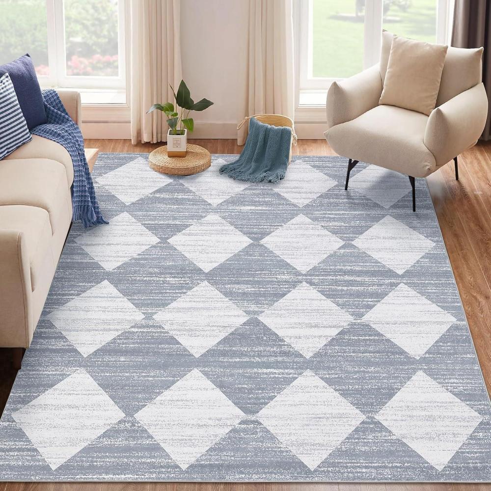 image:imageGarvee 9x12 Area Rug Washable Black Rug for Living Room Dining Room Low Pile Neutral Area Rugs Modern Geometric Checkered Rugs Low Pile Bedroom Area RugCheckeredgrey