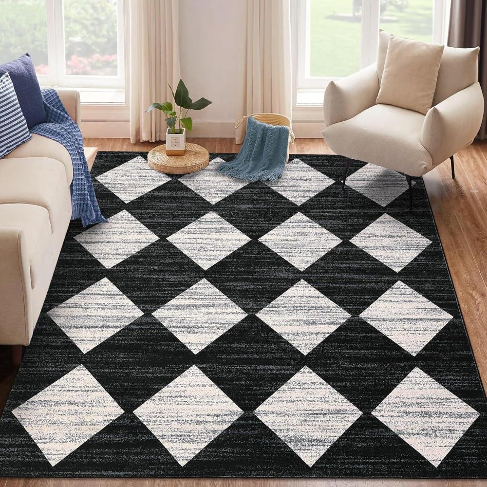 image:imageGarvee 9x12 Area Rug Washable Black Rug for Living Room Dining Room Low Pile Neutral Area Rugs Modern Geometric Checkered Rugs Low Pile Bedroom Area RugCheckeredblack  White