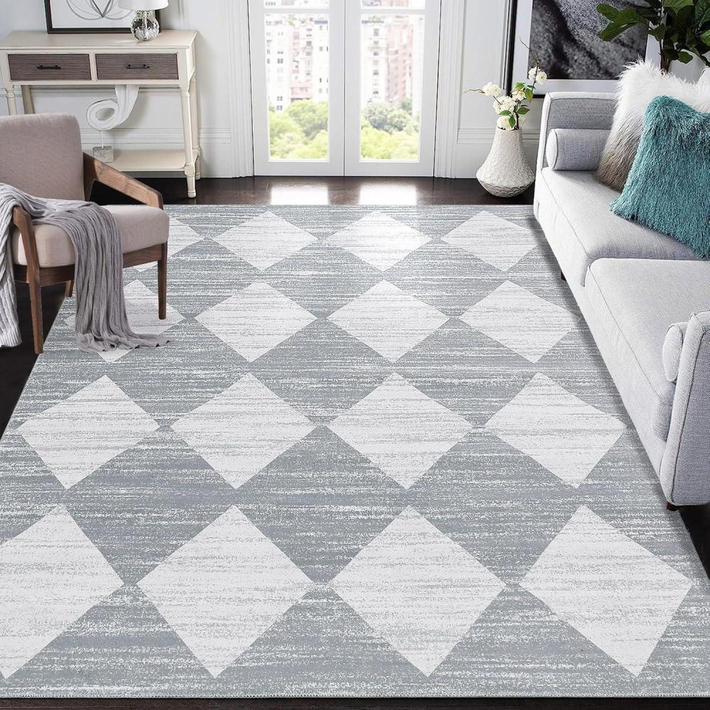 image:imageGarvee 9x12 Area Rug Washable Black Rug for Living Room Dining Room Low Pile Neutral Area Rugs Modern Geometric Checkered Rugs Low Pile Bedroom Area RugGrey1