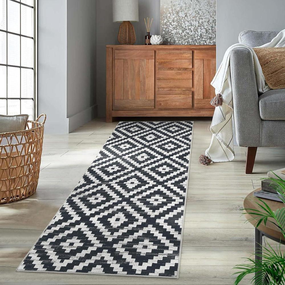 image:imageGarvee 9x12 Area Rug Washable Black Rug for Living Room Dining Room Low Pile Neutral Area Rugs Modern Geometric Checkered Rugs Low Pile Bedroom Area RugBlack