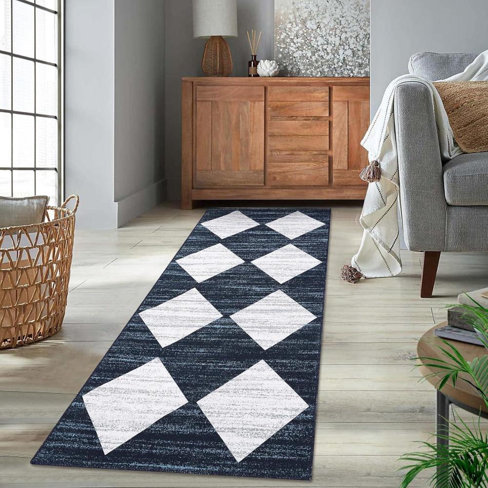 image:imageGarvee 9x12 Area Rug Washable Black Rug for Living Room Dining Room Low Pile Neutral Area Rugs Modern Geometric Checkered Rugs Low Pile Bedroom Area RugNavy Blue1