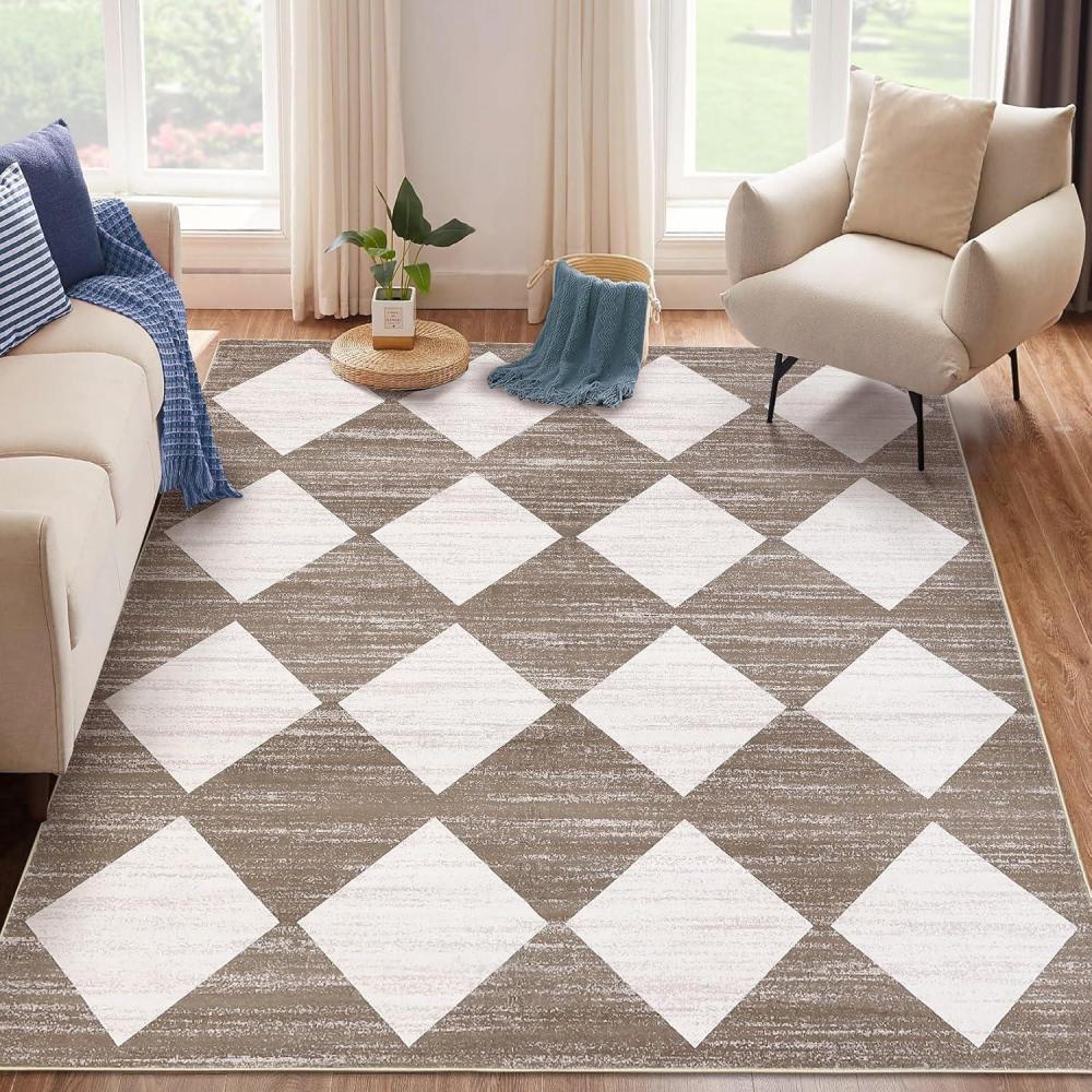 image:imageGarvee 9x12 Area Rug Washable Black Rug for Living Room Dining Room Low Pile Neutral Area Rugs Modern Geometric Checkered Rugs Low Pile Bedroom Area RugCheckeredbrown