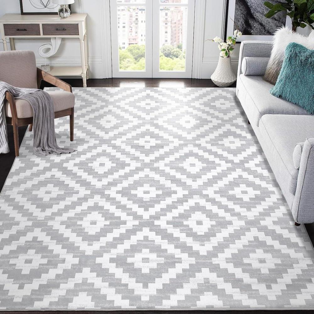 image:imageGarvee 9x12 Washable Area Rugs NonSlip Living Room Rug NonShedding Indoor Throw Rugs for Bedroom Low Pile Geometric Area Rug for Dinning Room Office Grey