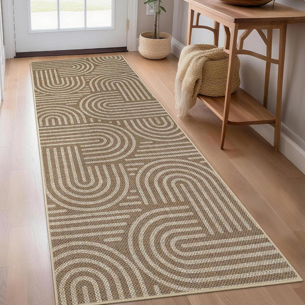 image:imageGarvee Abstract Easy Jute 9x12 Area Rugs Washable Indoor Outdoor Patio Rugs for Living Room Dining Room Non Slip Stain Resistant Farmhouse Throw Carpet for Bedroom Backyard Black TaupeAbstractbrown