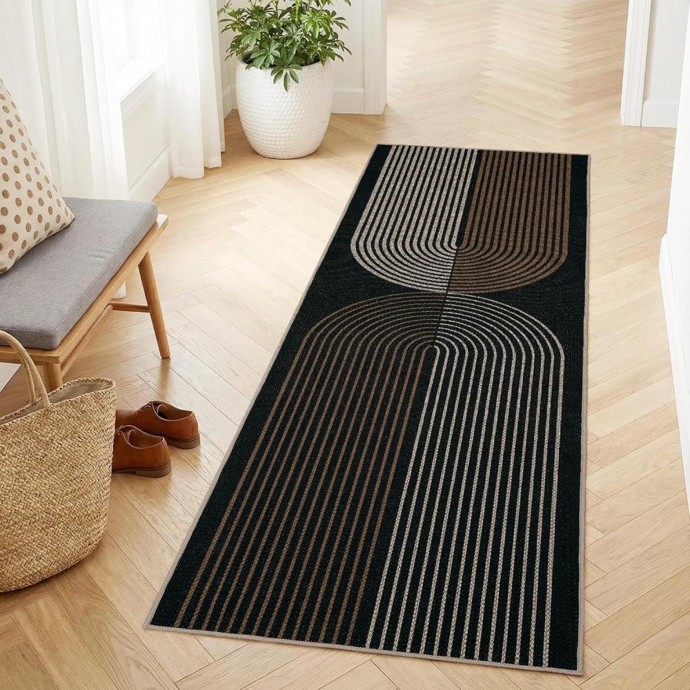 image:imageGarvee Arch Striped Living Room Rugs 5x7 Indoor Outdoor Easy Jute Rugs with Non Slip Backing Stain Resistant Non Shedding Carpet Foldable Thin Neutral Mats for Entryway Dining Room Patio BlackBrownRainbowblackbrown