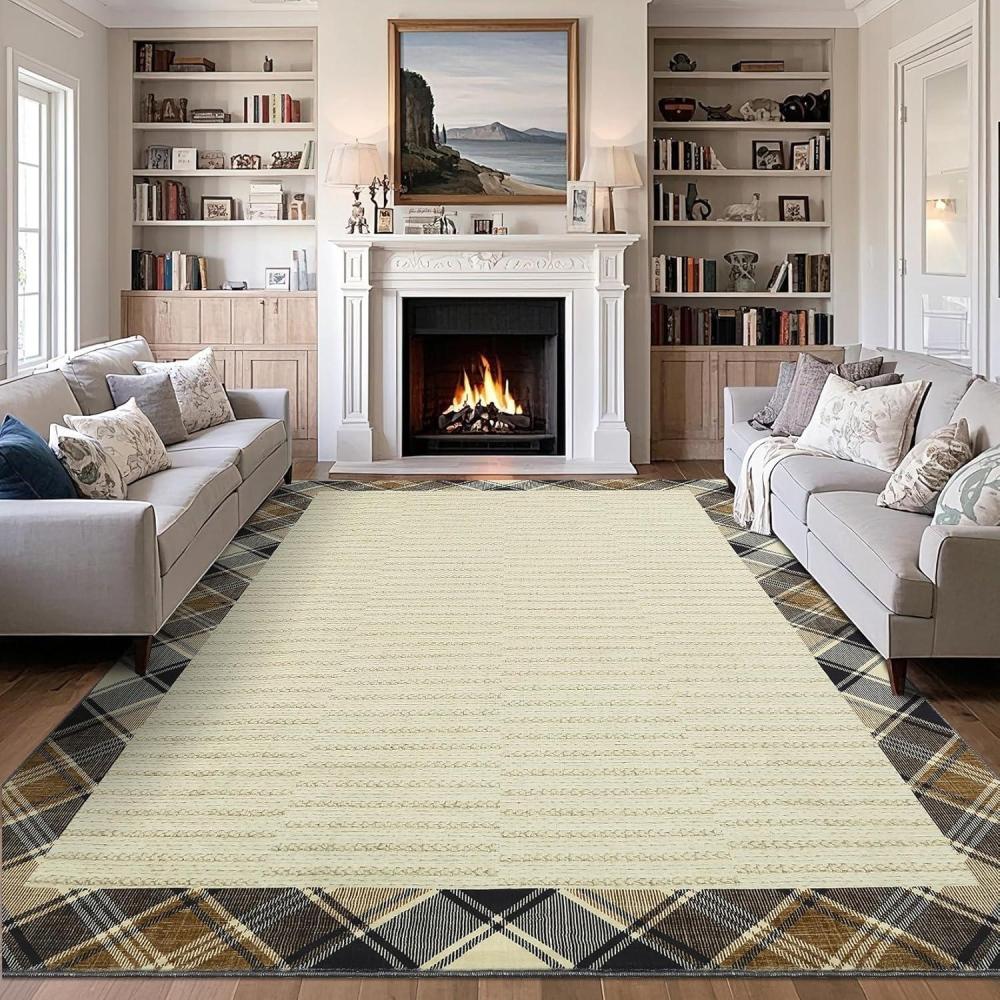 image:imageGarvee ExtraLarge Machine Washable Area Rugs 10x13 Modern Plaid Bordered Living Room Rug with AntiSkid Rubber Backing NonShedding Low Pile Indoor Carpet for Bedroom Dining Room Beige