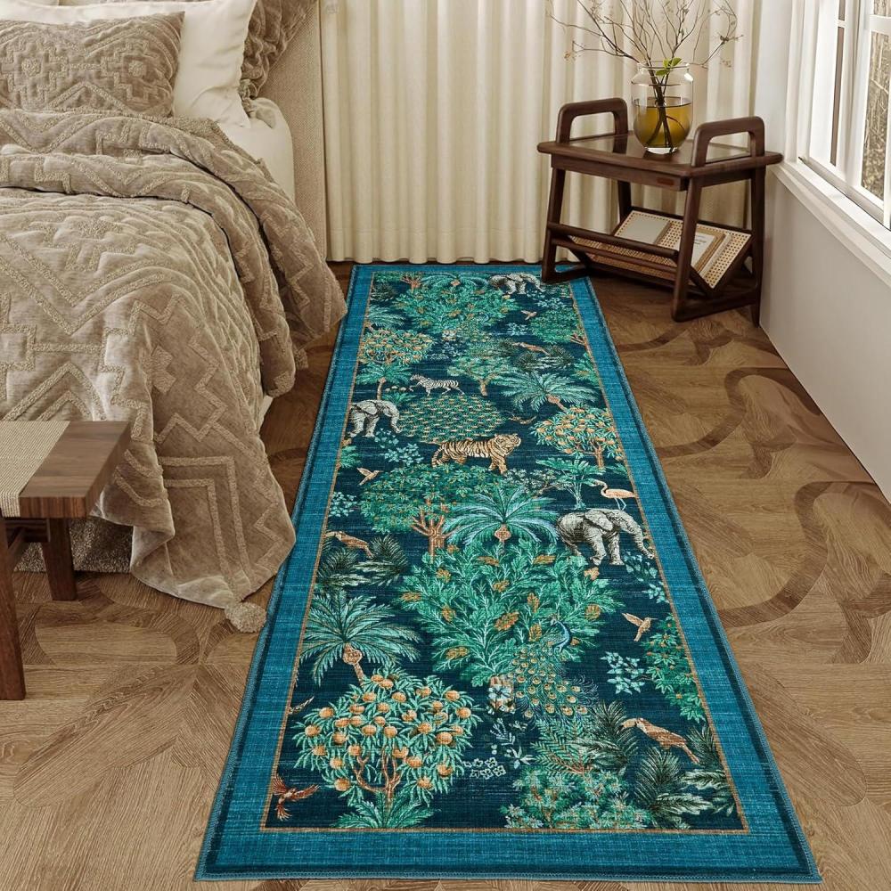 image:imageGarvee Jungle Green 8x10 Washable Rugs for Living Room Soft Non Slip Animal Print Bedroom Rugs Large Stain Resistant Botanical Forest Carpet for Kids Play Room Nursery Room Dining Room DecorAnimal JungleBlue