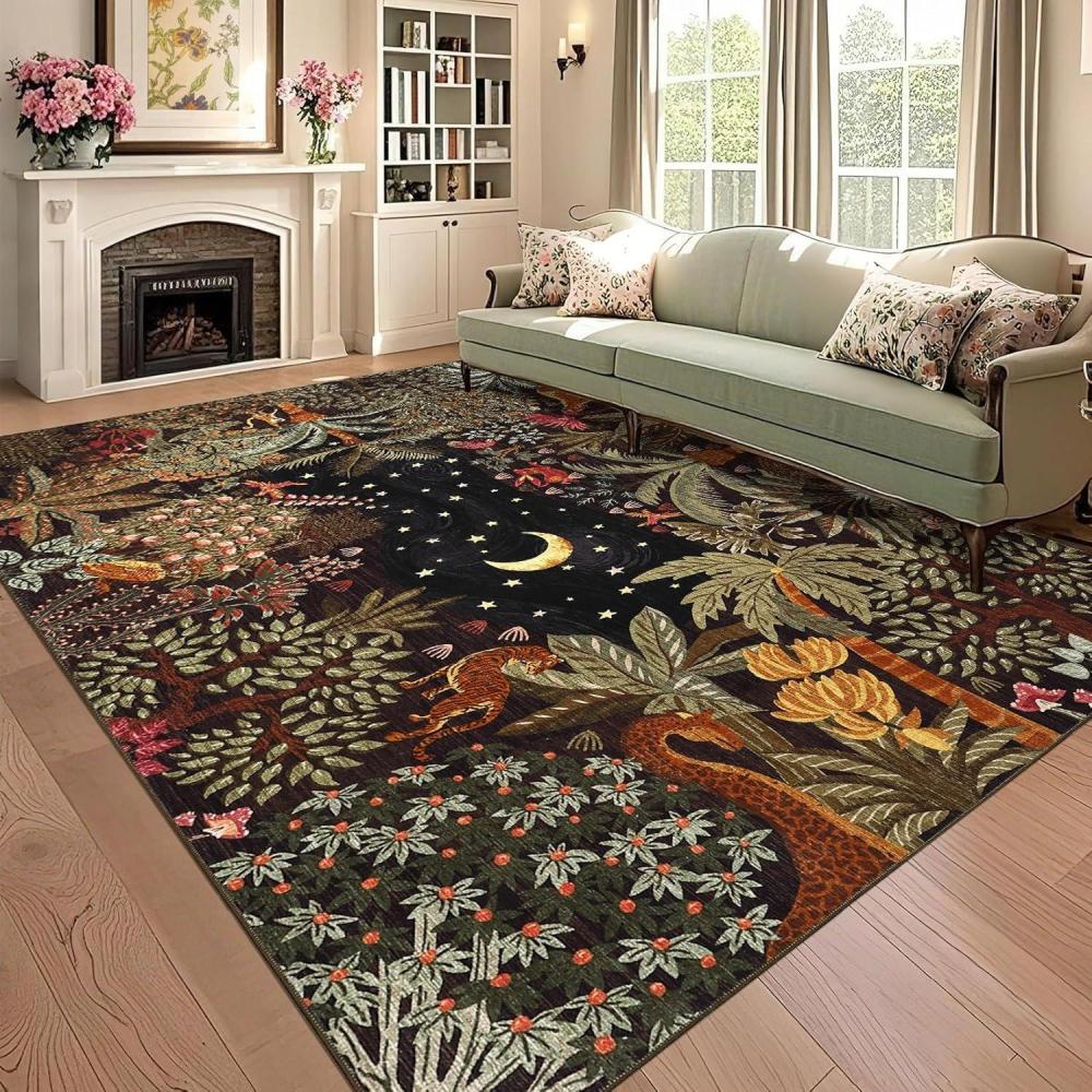 image:imageGarvee Jungle Green 8x10 Washable Rugs for Living Room Soft Non Slip Animal Print Bedroom Rugs Large Stain Resistant Botanical Forest Carpet for Kids Play Room Nursery Room Dining Room DecorMoon JungleBrown