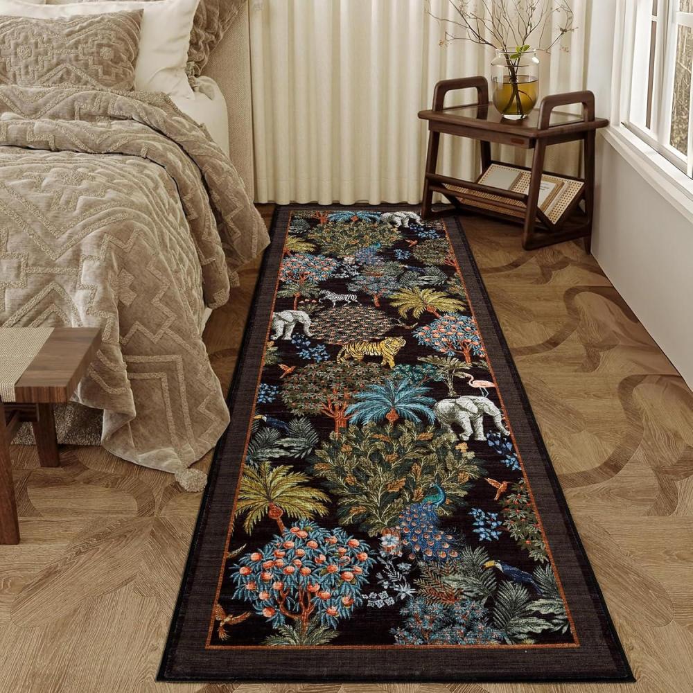 image:imageGarvee Jungle Green 8x10 Washable Rugs for Living Room Soft Non Slip Animal Print Bedroom Rugs Large Stain Resistant Botanical Forest Carpet for Kids Play Room Nursery Room Dining Room DecorAnimal JungleBlack