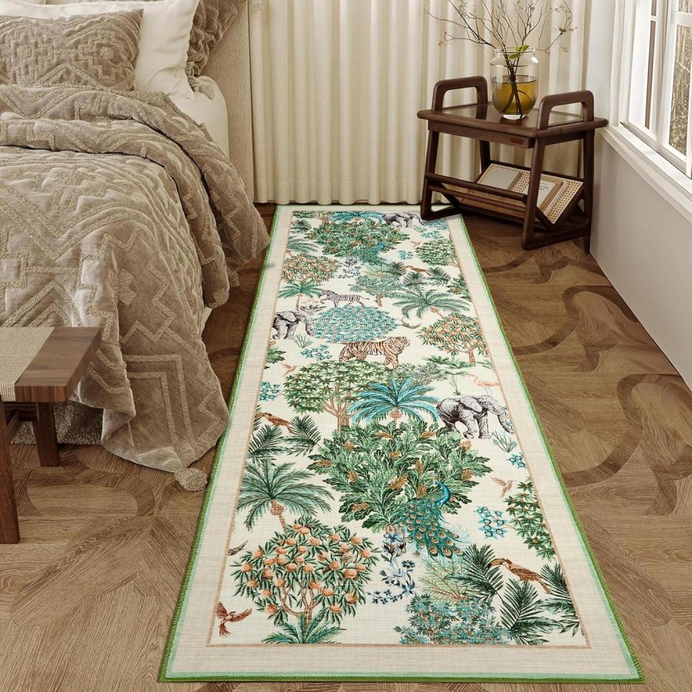 image:imageGarvee Jungle Green 8x10 Washable Rugs for Living Room Soft Non Slip Animal Print Bedroom Rugs Large Stain Resistant Botanical Forest Carpet for Kids Play Room Nursery Room Dining Room DecorAnimal JungleBeige