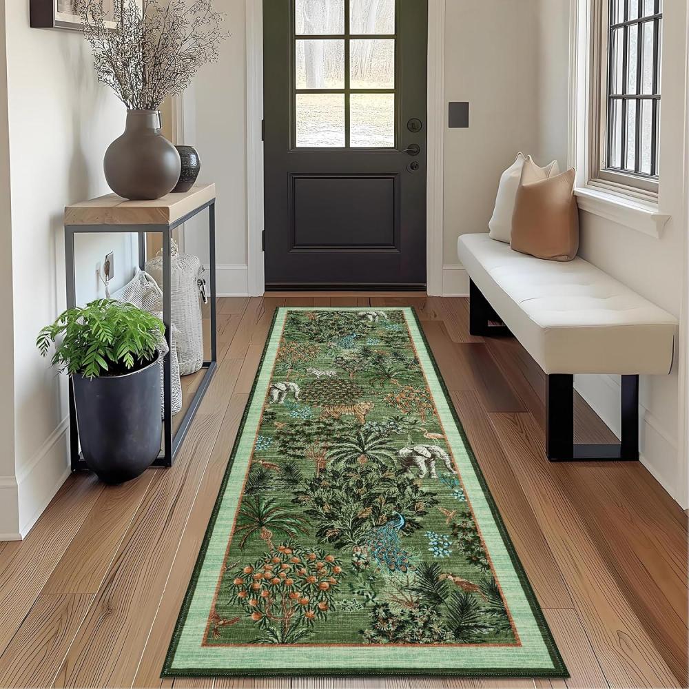 image:imageGarvee Jungle Green 8x10 Washable Rugs for Living Room Soft Non Slip Animal Print Bedroom Rugs Large Stain Resistant Botanical Forest Carpet for Kids Play Room Nursery Room Dining Room DecorAnimal JungleLight Green