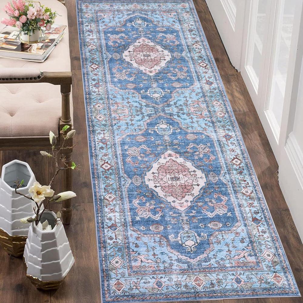 image:imageGarvee Machine Washable Rug 6x9 Vintage Area Rug for Living Room Non Slip Non Shedding Floor Carpet Low Pile Soft Accent Rug Stain Resistant Indoor Printed Mat for Bedroom Nursery GrayBlue Tone
