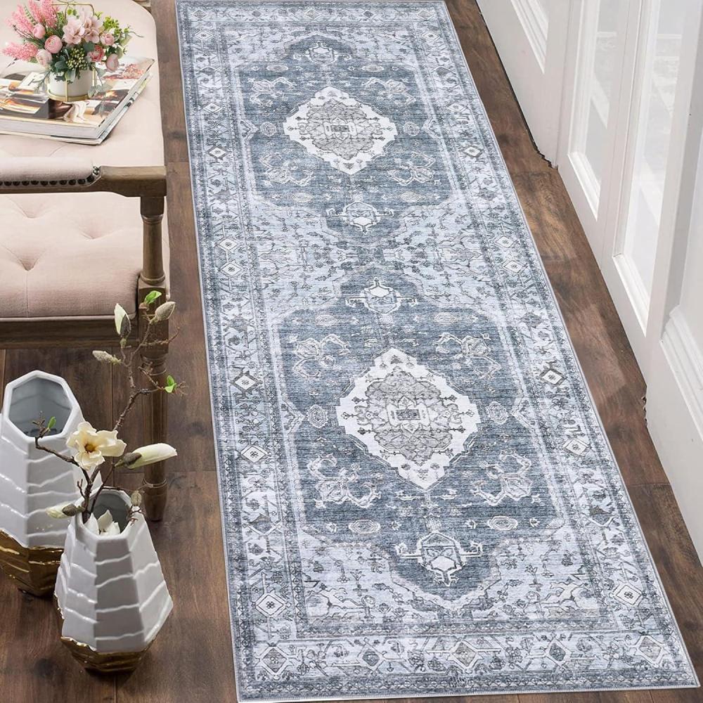 image:imageGarvee Machine Washable Rug 6x9 Vintage Area Rug for Living Room Non Slip Non Shedding Floor Carpet Low Pile Soft Accent Rug Stain Resistant Indoor Printed Mat for Bedroom Nursery GrayGray Tone