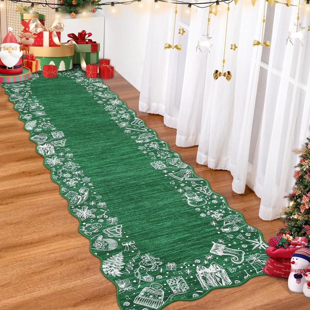 image:imageGarvee Red Christmas Runner Rug for Hallway 2x6 NonSlip Kitchen Runner UltraSoft Low Pile Scalloped Rug for Bedroom NonShedding Thin Indoor Carpet for Laundry Living RoomChristmas Bordergreen