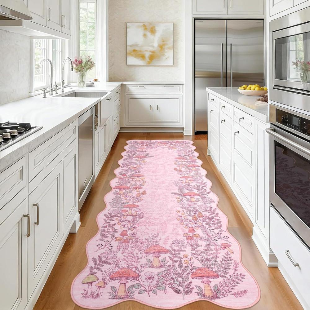 image:imageGarvee Scalloped Mushroom Rug 2x6 Hallway Runner Cute Soft Floral Kitchen Rug NonSlip Farmhouse Washable Runner Rug for Entryway Bathroom Laundry Dorm Room BrownScalloped Mushroompink