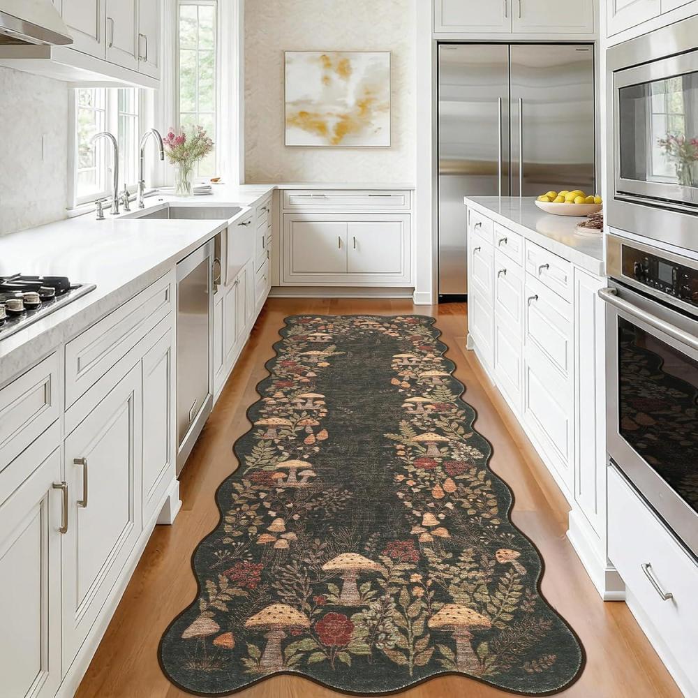 image:imageGarvee Scalloped Mushroom Rug 2x6 Hallway Runner Cute Soft Floral Kitchen Rug NonSlip Farmhouse Washable Runner Rug for Entryway Bathroom Laundry Dorm Room BrownScalloped Mushroombrown