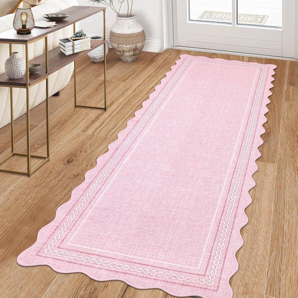 image:imageGarvee Scalloped Washable Rugs for Entryway 2x8 Runner Rug Non Slip Kitchen Rugs Indoor Modern Long Bathroom Rug Low Pile Stain Resistant Carpet for Bedroom Hallway Laundry Living Room 2x8 Dark GreyScalloped03pink