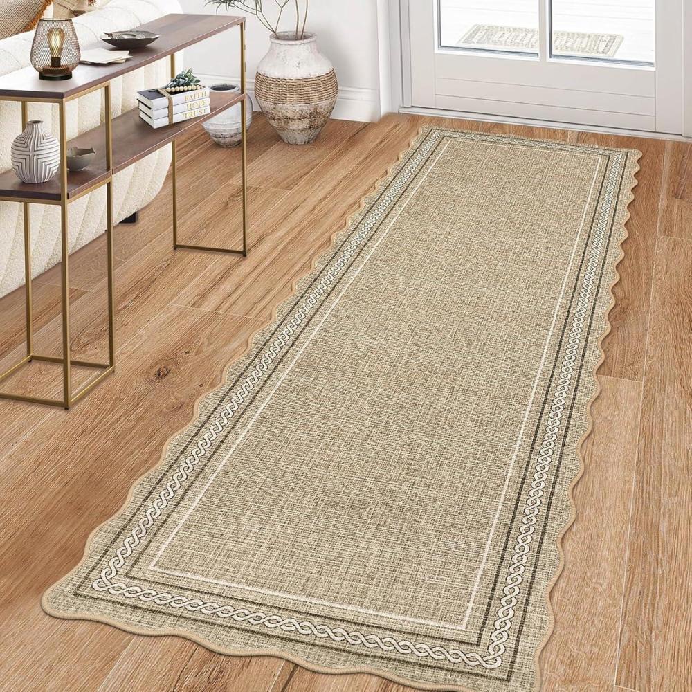 image:imageGarvee Scalloped Washable Rugs for Entryway 2x8 Runner Rug Non Slip Kitchen Rugs Indoor Modern Long Bathroom Rug Low Pile Stain Resistant Carpet for Bedroom Hallway Laundry Living Room 2x8 Dark GreyScalloped03jute Color