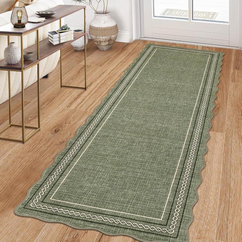 image:imageGarvee Scalloped Washable Rugs for Entryway 2x8 Runner Rug Non Slip Kitchen Rugs Indoor Modern Long Bathroom Rug Low Pile Stain Resistant Carpet for Bedroom Hallway Laundry Living Room 2x8 Dark GreyScalloped03green