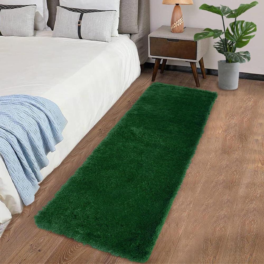 image:imageGarvee Soft Fluffy Runner Rug 2x8 for Hallway Bedside Long Runner Rug NonSlip TieDyed Plush Shag Runner Modern Solid Color Throw Carpet for Living Room Nursery Entryway Girls Kids Room Green