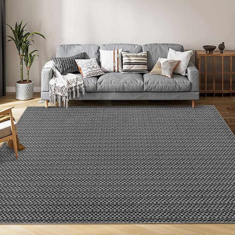 image:imageGarvee Vintage Print Area Rug5x7 ft Boho NonSlip Indoor Carpet with Realistic Braided Texture Stain Resistant Distressed Print Mat for Living RoomBedroomKitchenNurseryWashable DurableBlackBlack