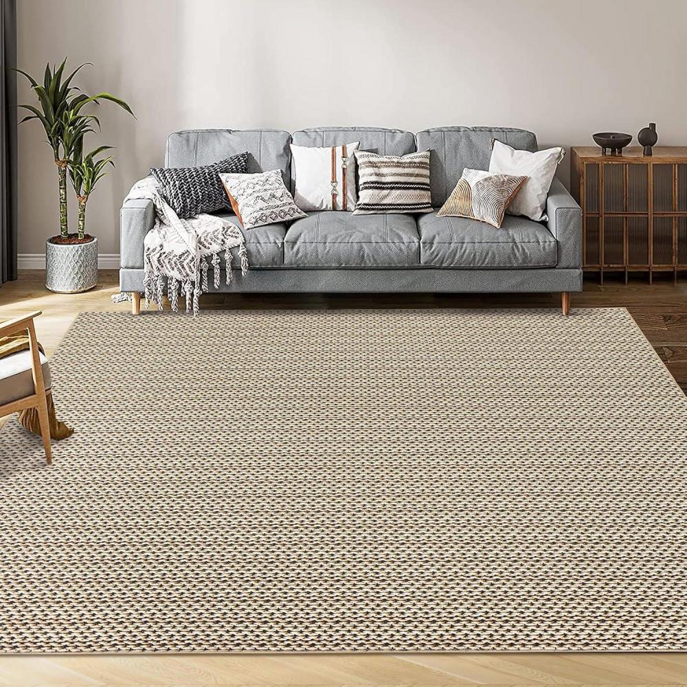 image:imageGarvee Vintage Print Area Rug5x7 ft Boho NonSlip Indoor Carpet with Realistic Braided Texture Stain Resistant Distressed Print Mat for Living RoomBedroomKitchenNurseryWashable DurableBlackCamel