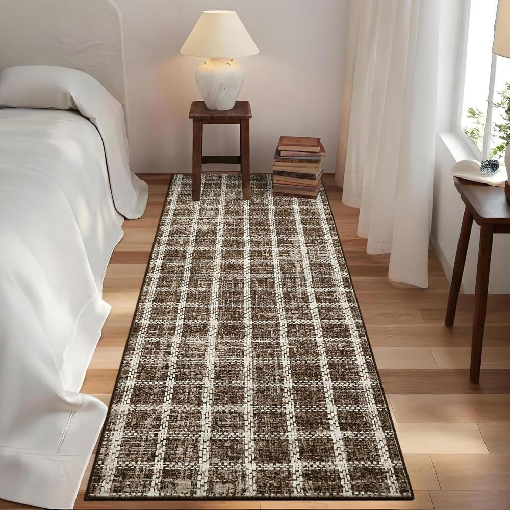 image:imageGarvee Washable 4x6 Area Rug Indoor Modern Geometric Checkered Print Bedroom Rugs Soft Non Slip Floor Carpet for Living Room Dining Room Kitchen Low Pile Untra Thin Rug for Nusery Playroom BlueTaupe