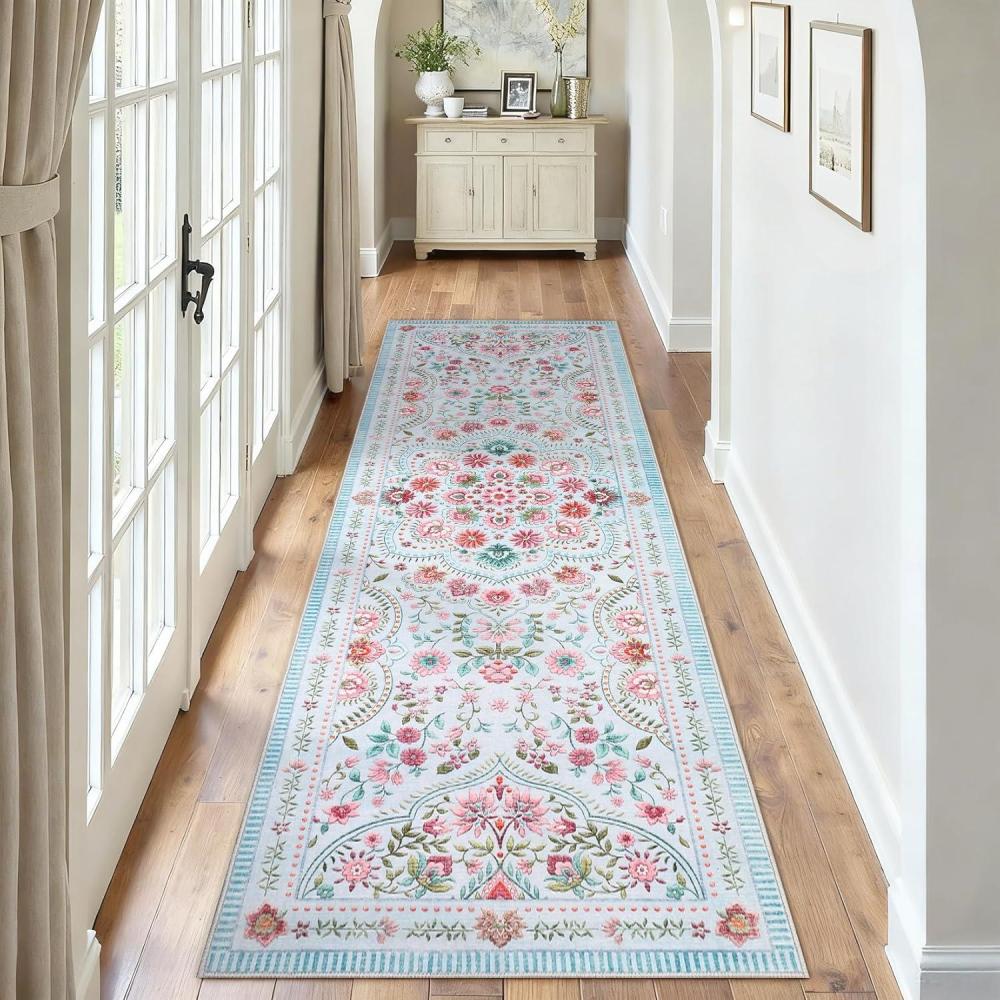 image:imageGarvee Washable Floral 5x7 Area Rugs for Living Room Indoor Farmhouse Non Slip Girls Bedroom Rug Ultra Soft Thin Large Carpet for Nursery Playroom Stain Resistant Dining Room Rugs Beige PinkFlorallight Blue