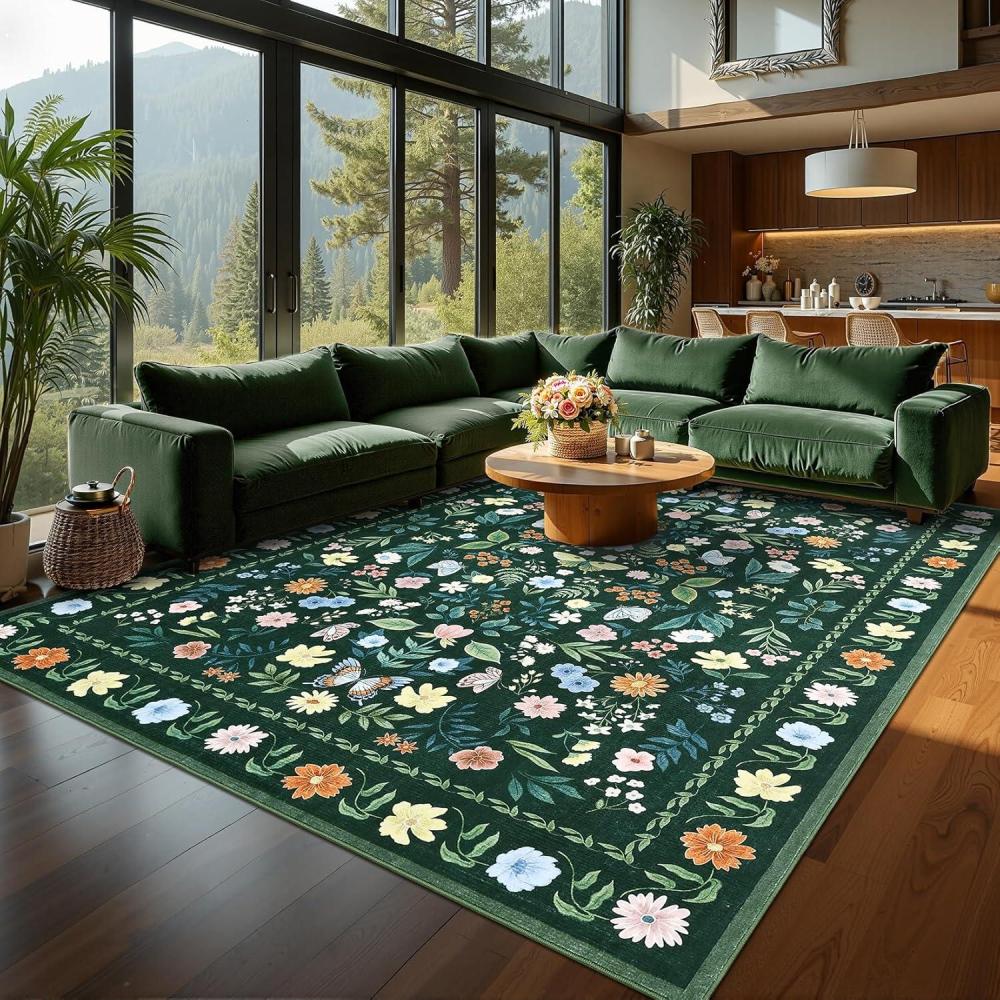 image:imageGarvee Washable Floral Rug 9x12ft Non Slip Living Room Rug Area Rugs Vintage Distressed Soft Carpet for Bedroom Dinning Room Home OfficeGreen