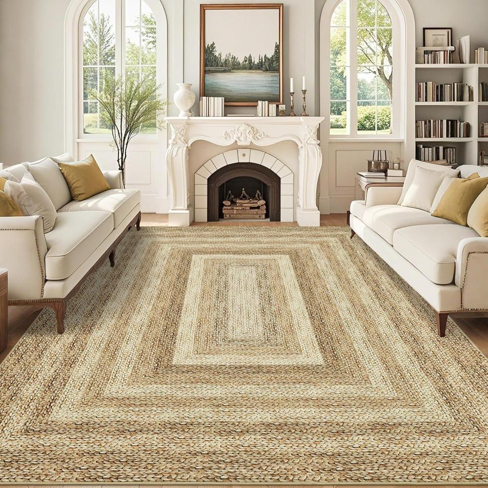 image:imageGarvee Washable Rug 9x12 Modern Bordered Area Rugs for Living Room Contemporary Rustic Soft AntiSkid Folding Carpet NonShedding Indoor Floor Carpets for Bedroom Dining Room Home Office BeigeBorderjute