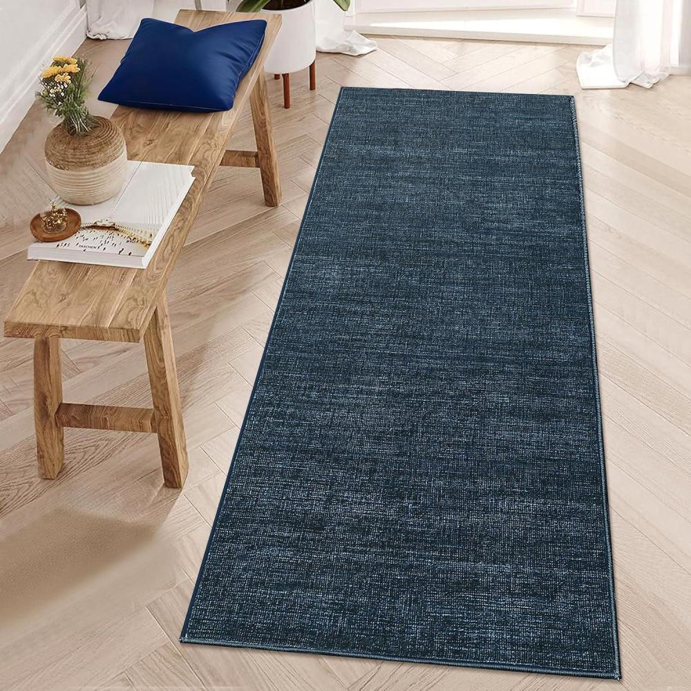image:imageGarvee Washable Runner Rug for Hallway 2x6 Black Bathroom Rug Non Slip Non Shedding Modern Solid Color Floor Covering Stain Resistant Contemporary Accent Mats for Entryway Bedroom KitchenNeutralblue