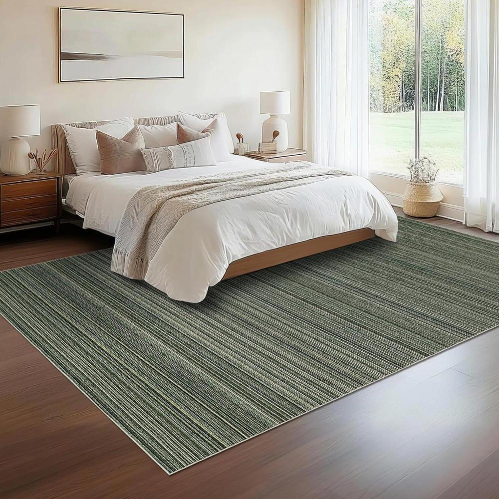 image:imageGarvee Washable Striped Rug 10x13 Large Area Rug for Living Room Bedroom or Dining Room Soft LowPile Striped Carpet NonSlip Easy to Clean Neutral Color for Home Decor Green