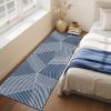 Garvee 10×13 Large Living Room Rugs, Modern Geometric Bedroom Rug Non Slip Low Pile Under Table Carpet for Dining Room, Stain Resistant Ultra Thin Throw Rug for Boy’s Room Office, Green(Striped|blue)