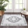 Garvee 2×3 Ft Boho Printed Area Rug,Large Soft Washable Area Rug,Distressed Pattern Rugs for Living Room – Non-Slip,Foldable,Low Pile Vintage Boho Carpet for Bedroom,Dining Room, and Office(Gray(Grey)