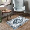 Garvee 2×3 Ft Boho Printed Area Rug,Large Soft Washable Area Rug,Distressed Pattern Rugs for Living Room – Non-Slip,Foldable,Low Pile Vintage Boho Carpet for Bedroom,Dining Room, and Office(Gray(Blue)