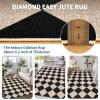 Garvee 2×6 Runner Rug Non Slip Washable Entryway Rugs Easy Jute Braided Rugs for Kitchen, Hallway, Modern Diamond Checkered Front Door Rug Outdoor Area Rug Black and Natural Color