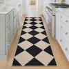 Garvee 2×6 Runner Rug Non Slip Washable Entryway Rugs Easy Jute Braided Rugs for Kitchen, Hallway, Modern Diamond Checkered Front Door Rug Outdoor Area Rug Black and Natural Color