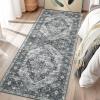 Garvee 2×6 Washable Vintage Runner Rug for Entryway Kitchen Soft Non Slip Thin Carpet Traditional Floral Print Floor Cover Distressed Accent Throw Rug for Hallway Bathroom Bedroom, Brown(Grey)